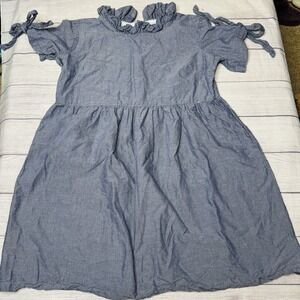 Elizabeth Wilson Judy Lanien Clue Chambray Cotton Ruffle Modern Prarie Dress  XL